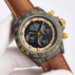 Black ROLEX Daytona Replica 40*12.4MM Carbon Fiber Case High Quality Black Dial Brown Strap Watch
